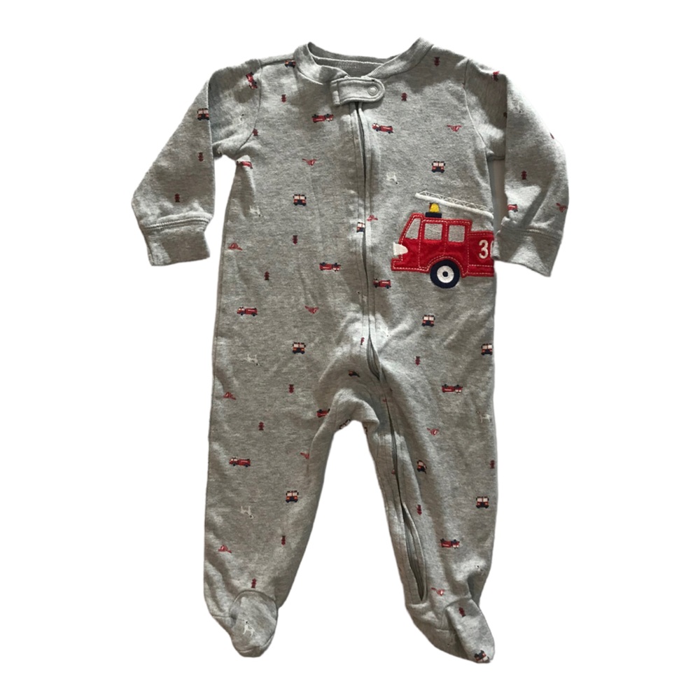 Carter’s One Piece Red Fire Truck Print. Zipper. Size 9months.